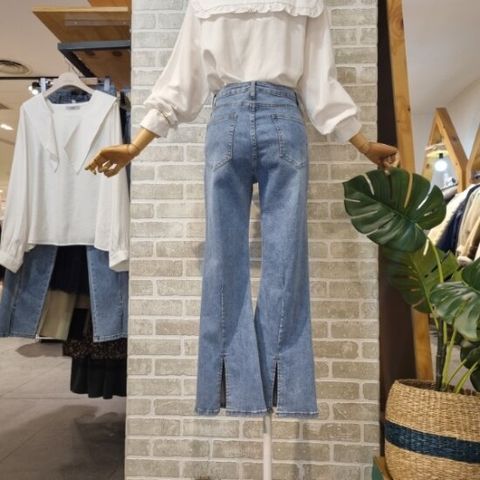 [레코브]DB_ 레코브 부츠컷 뒷 트임 데님 팬츠 (LS31B2DP503X)
