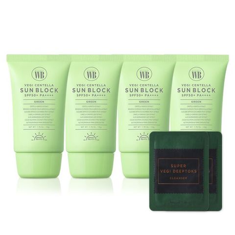 원더바스 베지 센텔라 선블록 [그린] 50g 4개+레몬청 파우치 2매