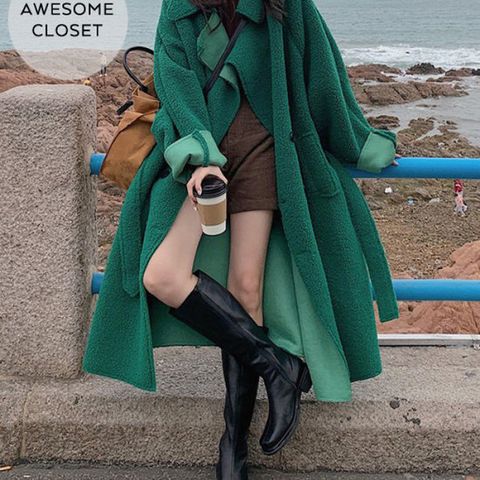 어썸클로젯 / 레이 데일리 더블버튼 오버핏 롱 덤블롱코