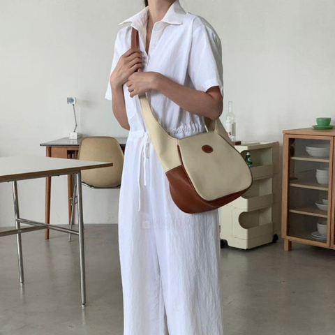 옷자락 [옷자락]여자 여름 데일리 카라넥 포켓 단색 반팔 점프수트