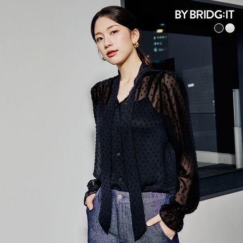  25SS 도트 시스루 타이 블라우스 2종(+이너 2종)