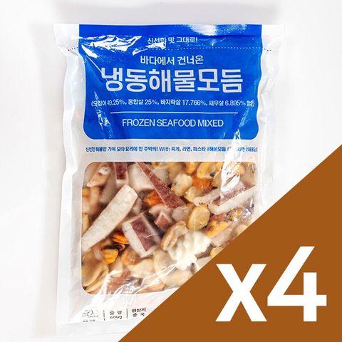 맛나미 간편한 손질 해물모듬 600g x 4팩 (오징어/홍합/바지락/새우)