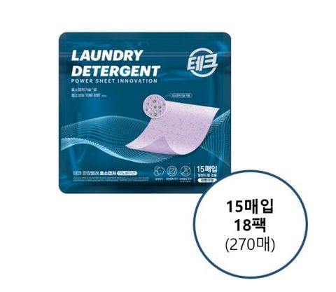 테크 한장빨래 라벤더 시트세제 15입 18팩(270매)