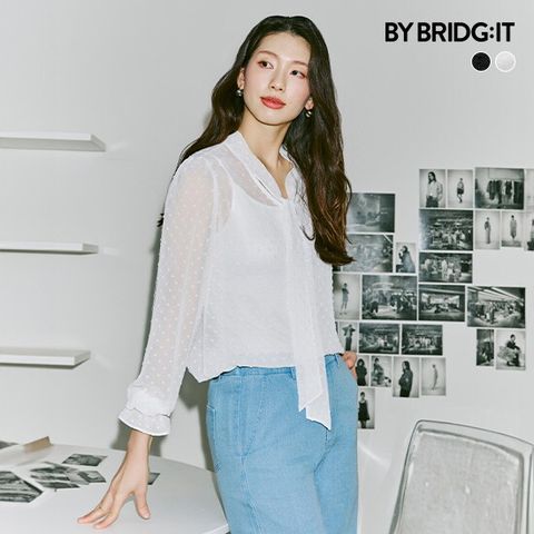 25SS 도트 시스루 타이 블라우스 2종(+이너 2종)