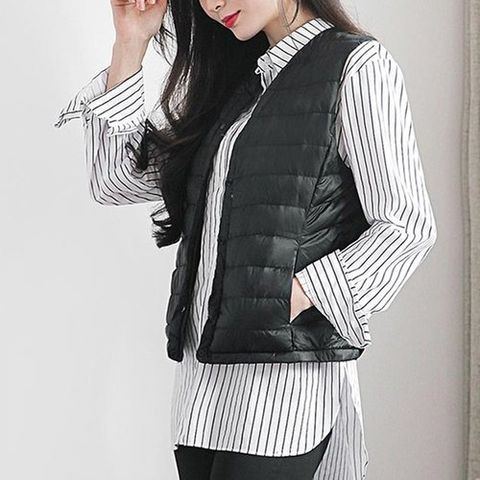 [더클로]여성덕다운 라운드넥 초경량 오리털 빅사이즈 패딩조끼WL0802_P317760723