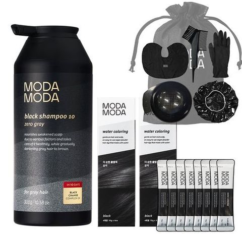 모다모다 블랙샴푸 300g1개+더순한 염색제10g*4매입*2박스+염색키트