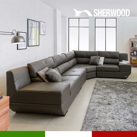 쉐우드가구 플로렌스 6인용 코너형 이태리 천연면피 소가죽 소파