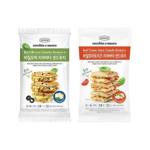 신세계푸드 베키아에누보 바질모짜치아바타샌드위치3입+바질토마토치즈치아바타샌드위치3입 (총 2팩 6입)