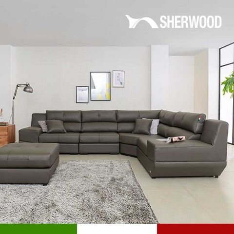 쉐우드가구 플로렌스 6인용 코너형 이태리 천연면피 소가죽 소파+스툴