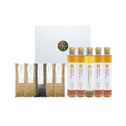 양심참기름 정준호 양심 참기름 5병(참기름4병+흑임자참기름1병)+깨박4팩(참깨박4팩+흑임자박1팩)