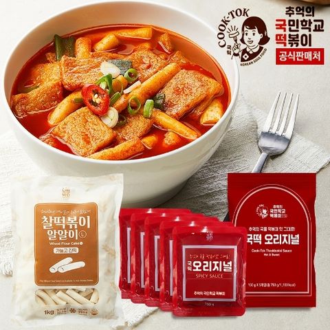 [추억의국민학교떡볶이]추억의 국떡 오리지널소스(2~3인)x5개+찰떡볶이(L)1kg