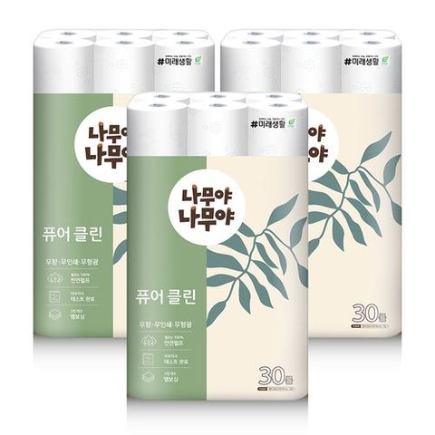 [나무야나무야]나무야나무야 퓨어클린 천연펄프 화장지 30롤x3팩