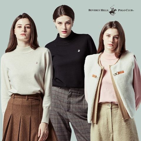 비버리힐즈폴로클럽 여성 메리노 울 블렌드 모크넥 니트 3종