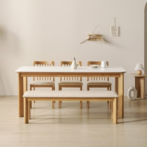 라클라우드 북유럽 감성 스칸디나비안 로렌 포세린 네추럴 고무나무 원목 6인 식탁