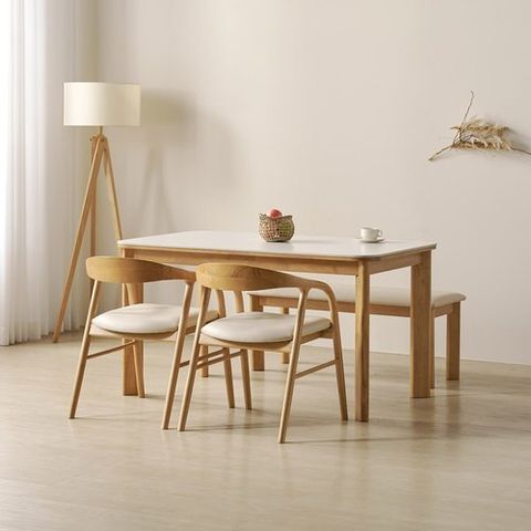 라클라우드 북유럽 감성 스칸디나비안 로렌 포세린 네추럴 고무나무 원목 4인 식탁