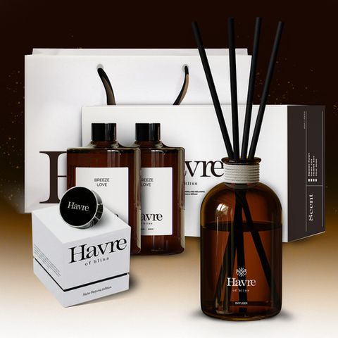 아브르 Havre] 니치 퍼퓸 디퓨저 풀패키지 (4개향 중 택1) - 본품+리필액 500ml x 2개+차량용 고급방향제 1개+고급쇼핑백 1개