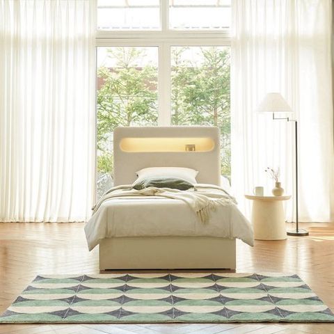 에몬스 무니온 화이트 LED 수납형 침대 SS + 휴 유로탑 매트리스 SS