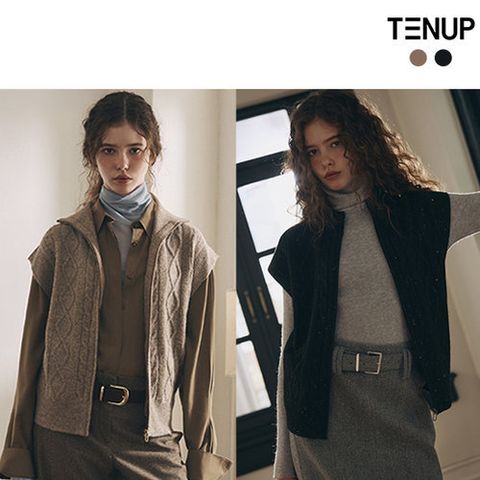 텐업 26FW 시퀸 케이블 니트 집업 베스트 2종