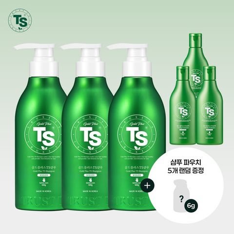 티에스 TS골드플러스샴푸500g*3개+TS골드플러스샴푸100g*3개+6g파우치*5개 램덤증정