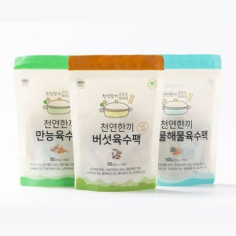 천연한끼 육수팩 3종 버섯 50g + 만능 50g + 해물 100g (총 30티백)