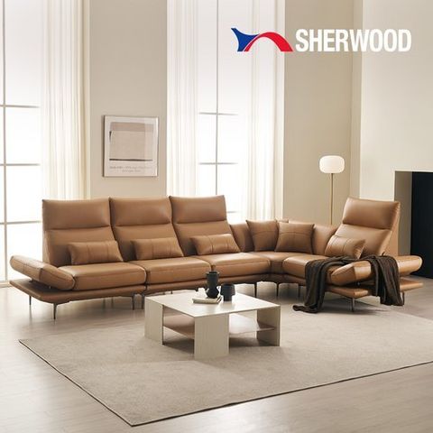 쉐우드가구 루앙 8인용 코너형 이태리 천연통가죽 스윙 헤드 기능성 소파