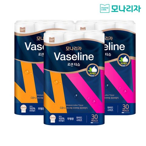 모나리자(MONNALISA) 모나리자 바세린 로션 티슈 30M 30롤 3팩 총 90롤 프리미엄 천연펄프 화장지
