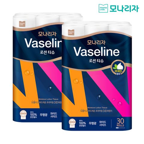 모나리자(MONNALISA) 모나리자 바세린 로션 티슈 30M 30롤 2팩 총 60롤 프리미엄 천연펄프 화장지
