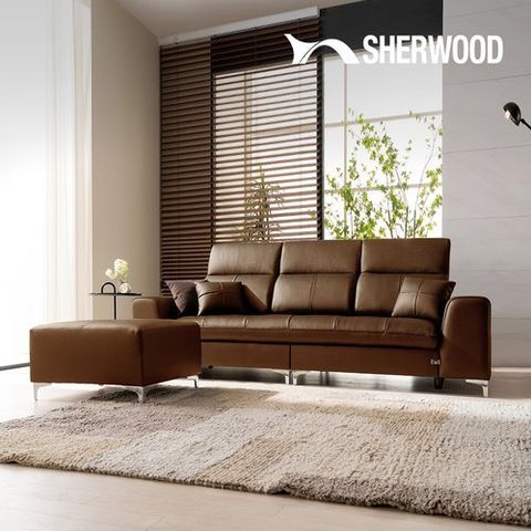 쉐우드가구 잰슨 3.5인용 이태리 천연통가죽 소파 + 스툴