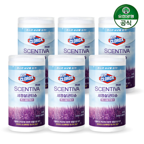 유한양행 유한크로락스 센티바 세정살균티슈 95매 x 6통 (프로방스 라벤더)