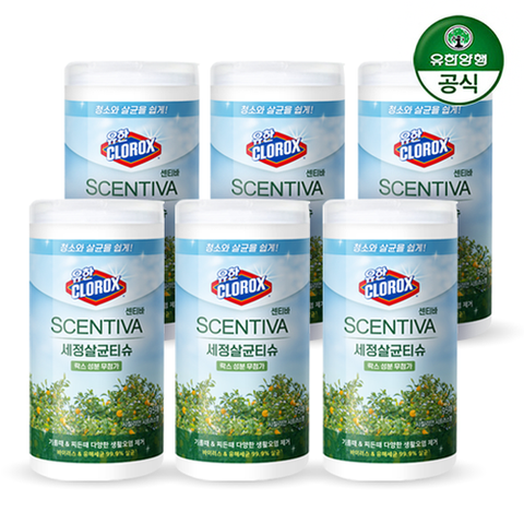 유한양행 유한크로락스 센티바 세정살균티슈 95매 x 6통 (시칠리안 시트러스)