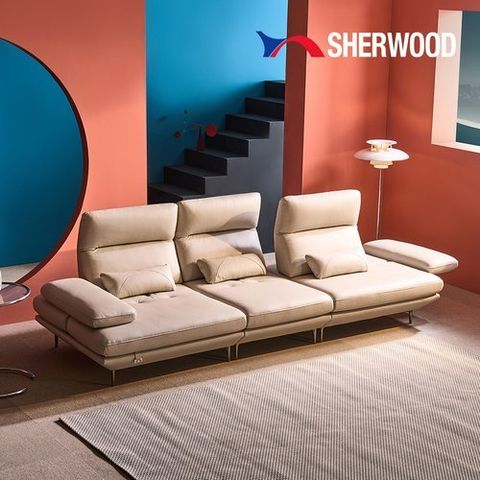 쉐우드가구 몰리 4인용 이태리 천연통가죽 기능성 스윙 소파