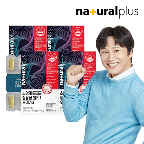 내츄럴플러스 차태현 저온 초임계 장용성 알티지 오메가3 30캡슐 4박스 / 혈행 눈건조개선