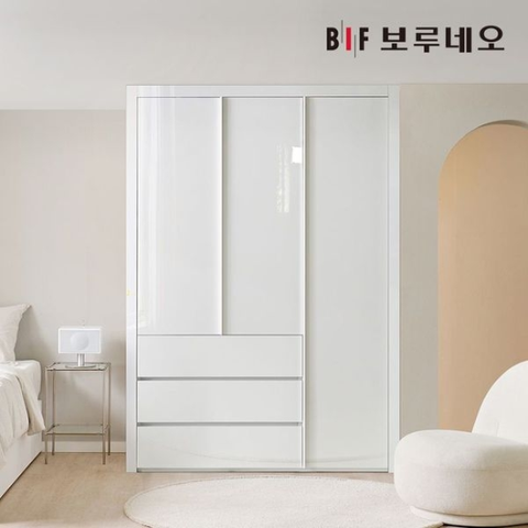 220cm 샤인3단서랍 여닫이 작은방 붙박이장[33784932]