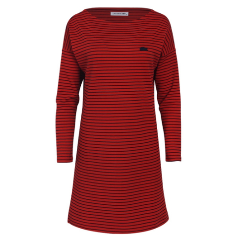 LACOSTE 여성 보트넥 스트라이프 티셔츠 긴팔 원피스 EF8812-9N3