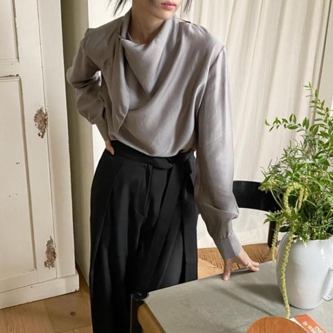 여자 부드러운 들러리룩 FW 드레이프 블라우스