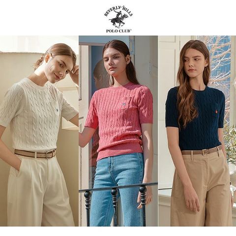 [삼성카드5%할인]25SS] 비버리힐즈폴로클럽 여성 반팔 케이블니트 3종