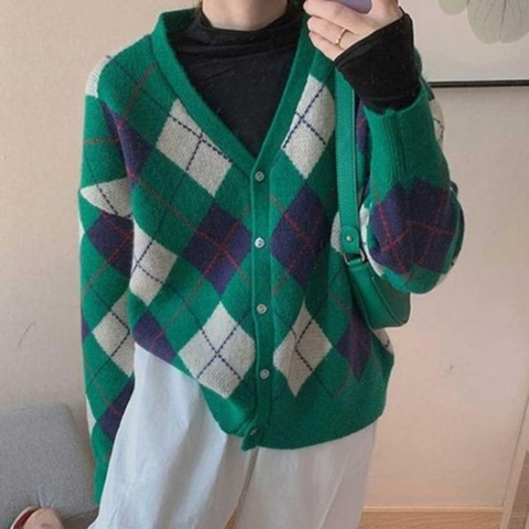 여자 간절기 데일리 아가일 가을 클래식 체크 가디건