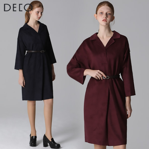 [데코(DECO)] 스웨이드 카라 원피스 (택가격: 169000원)
