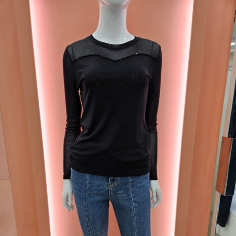 비즈 반목 시스루 티셔츠 S243TS955 