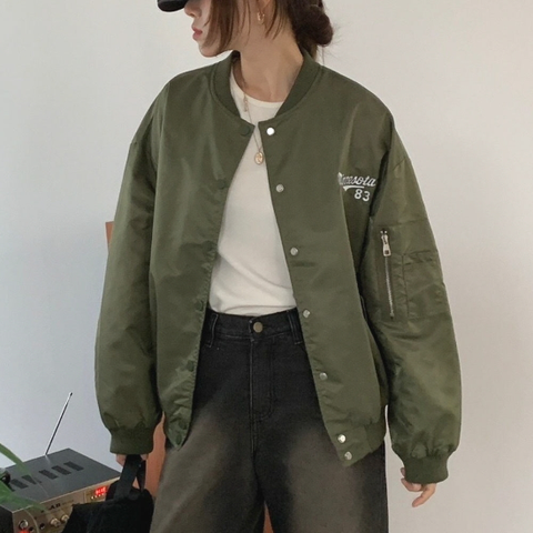 문에이블 루즈핏 캐주얼 가을 여성 경량 야구 잠바 항공 점퍼