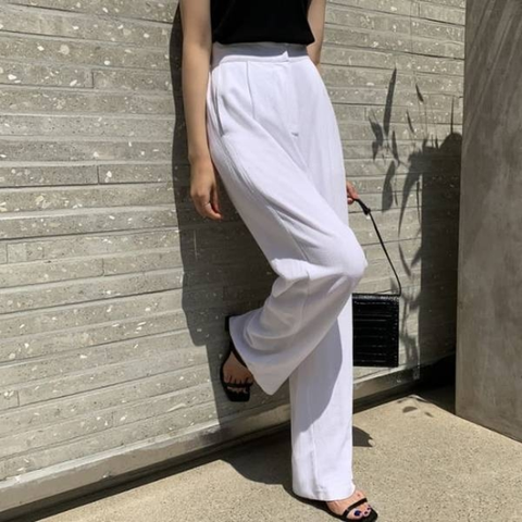 여성 데일리 린넨 핀턱 여름 팬츠 바지 뒷밴딩 와이드