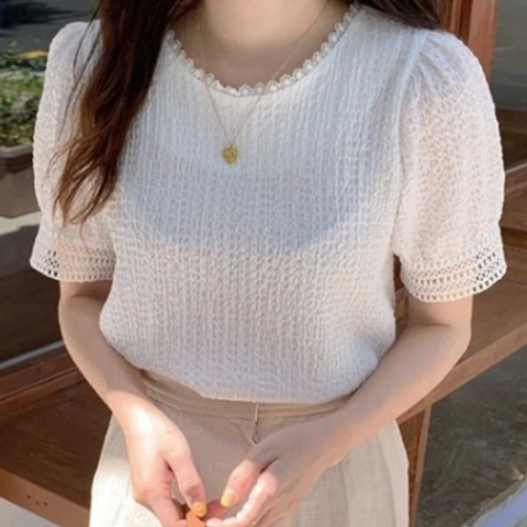여성 데이트 레이스 반팔 예쁜 블라우스 스타일 룩
