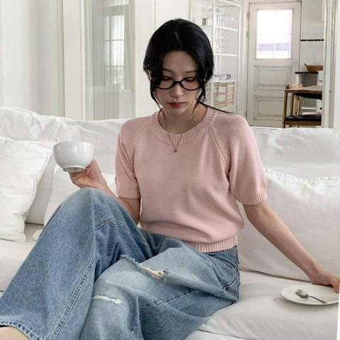여자 U넥 컷아웃 레글런 미니멀리즘 니트