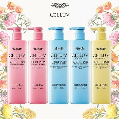 셀럽 PDRN 샴푸 450ml x 5통 (로즈 x 2 + 뮤게 x 2 + 프리지아 x 1) 