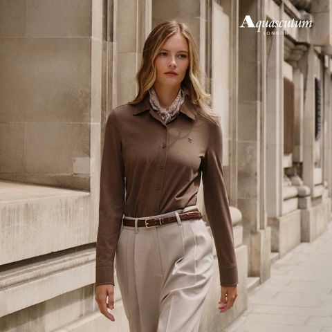 [삼성카드5%할인][단품] 아쿠아스큐텀 25FW 여성 기자코튼100 카라 셔츠1종