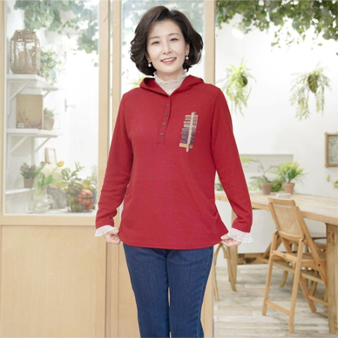 T57071 샤인펄 셔링 반오픈 후드티 엄마옷
