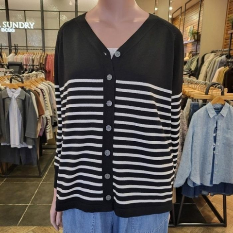 34688936-올앤선드리M백화점썸머STCD스트라이프썸머가디건A5M4Y993(BLACK)