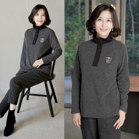 T56496 목배색단추 와팬 반폴롱티/엄마옷/마담의류