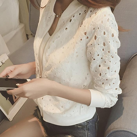 여성용레이스블루종점퍼여름쿨자켓