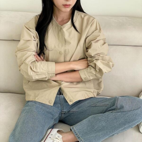 아트박스/신상오픈런 로매트 봄옷 여성 블루종 홑겹 단추 바스락 점퍼